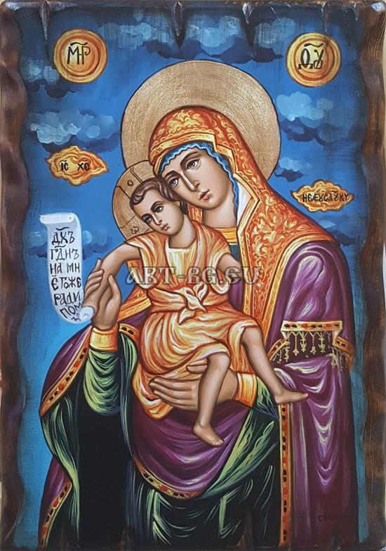 Ръчно рисувана икона „Света Богородица с Младенеца в небесна слава“