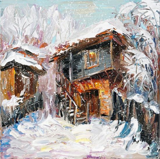 Картина „Старата къща през зимата“ – Маслена техника